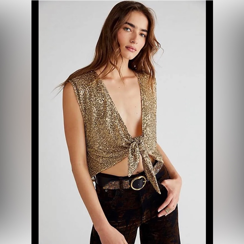 Free People gold sequin vest! Perfect for holiday, birthday, or bachelorette!